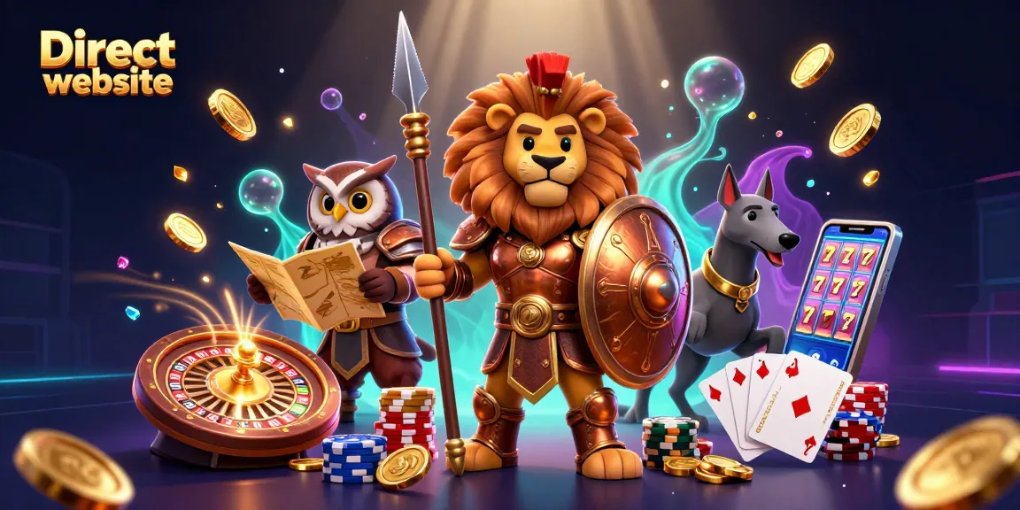 Spin at the Direct website using a 3D cartoon lion and vibrant casino elements in captivating style.