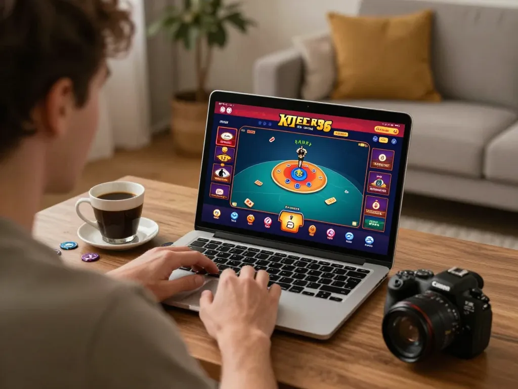 Engaging in online poker at https://lu88.jpn.com/, showcasing vibrant gameplay in a cozy home setting.