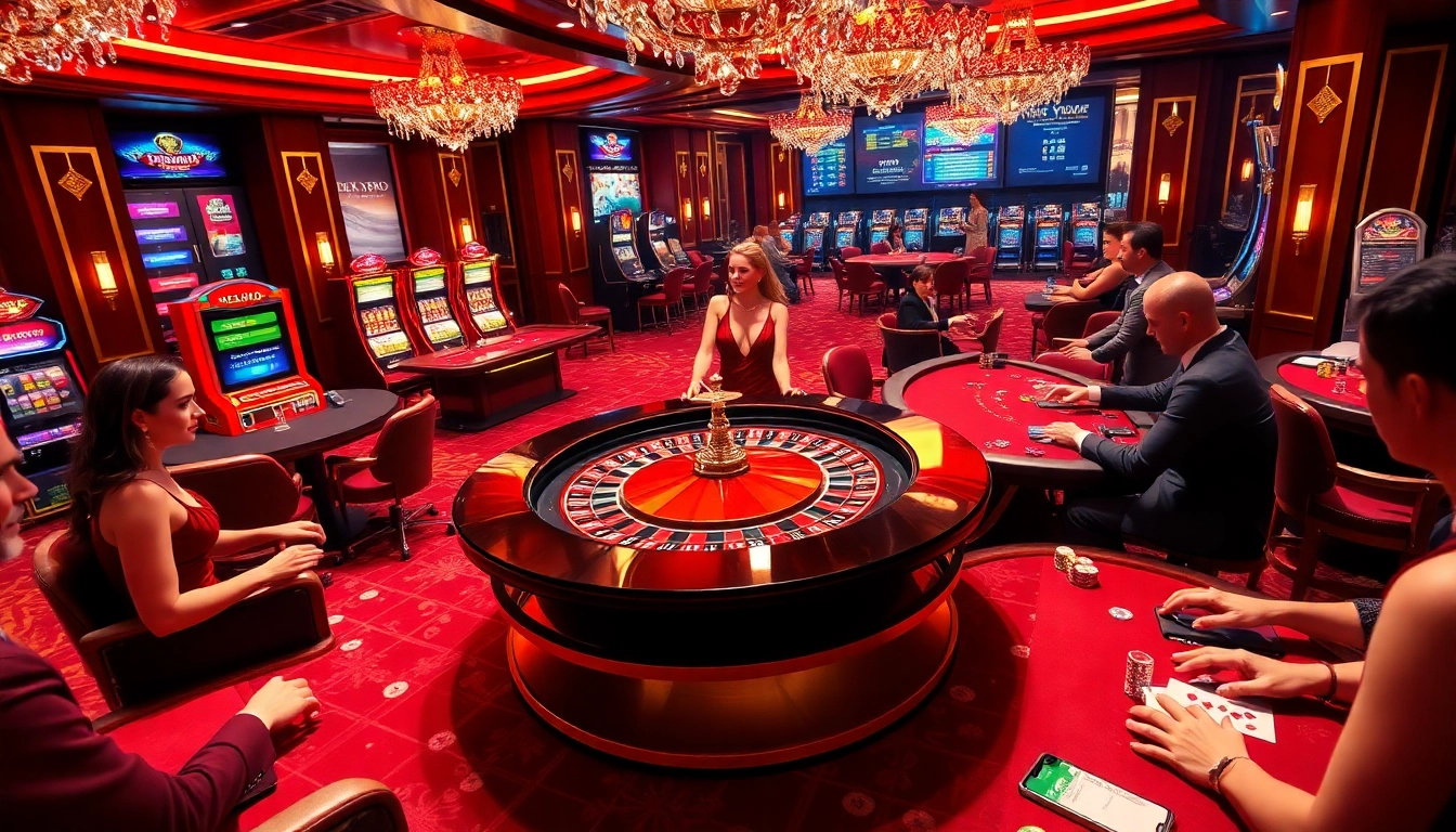 Experience excitement at 6FF with players enjoying lively casino games and vibrant roulette.