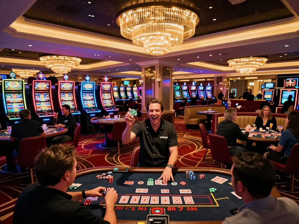 Players engaging in vibrant keonhacai activities in a lively casino environment