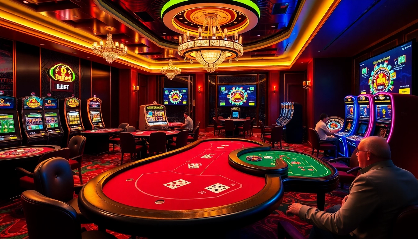 Experience the thrill of i9bet in a luxurious casino setting with poker and slot games.
