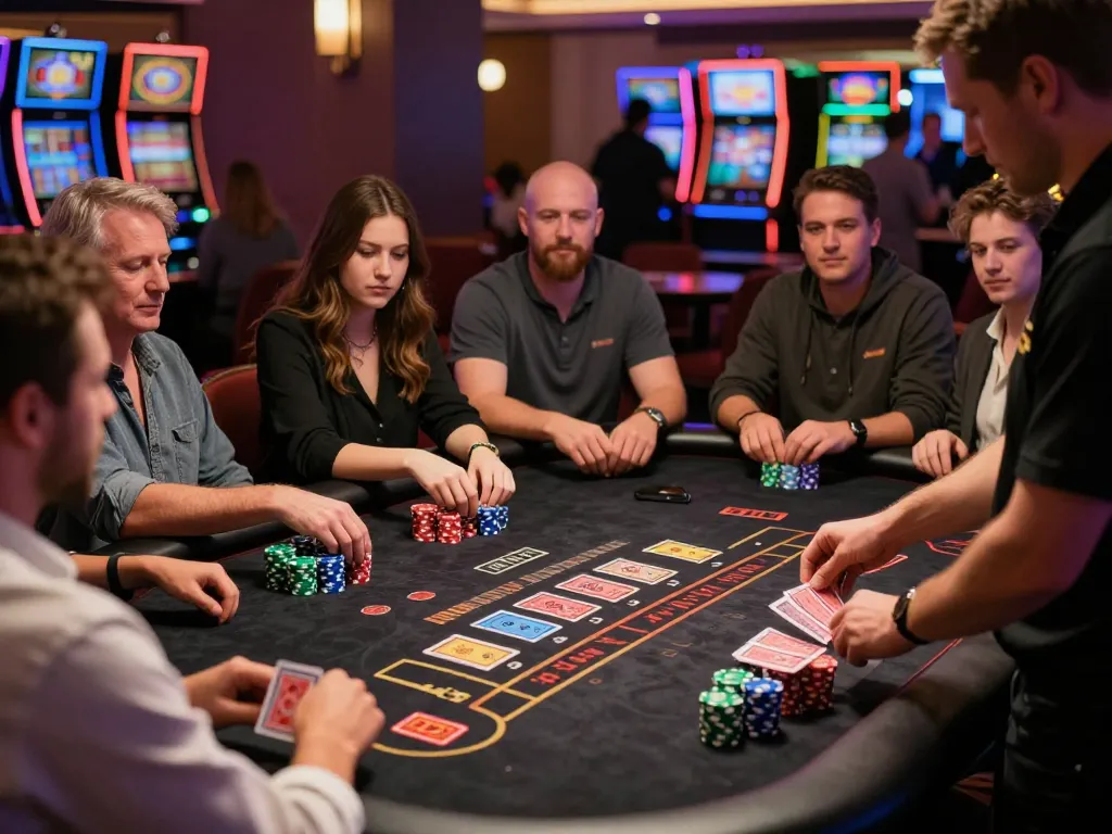 Engaged players enjoying a strategic sc88 blackjack game with live dealer in upscale casino setting