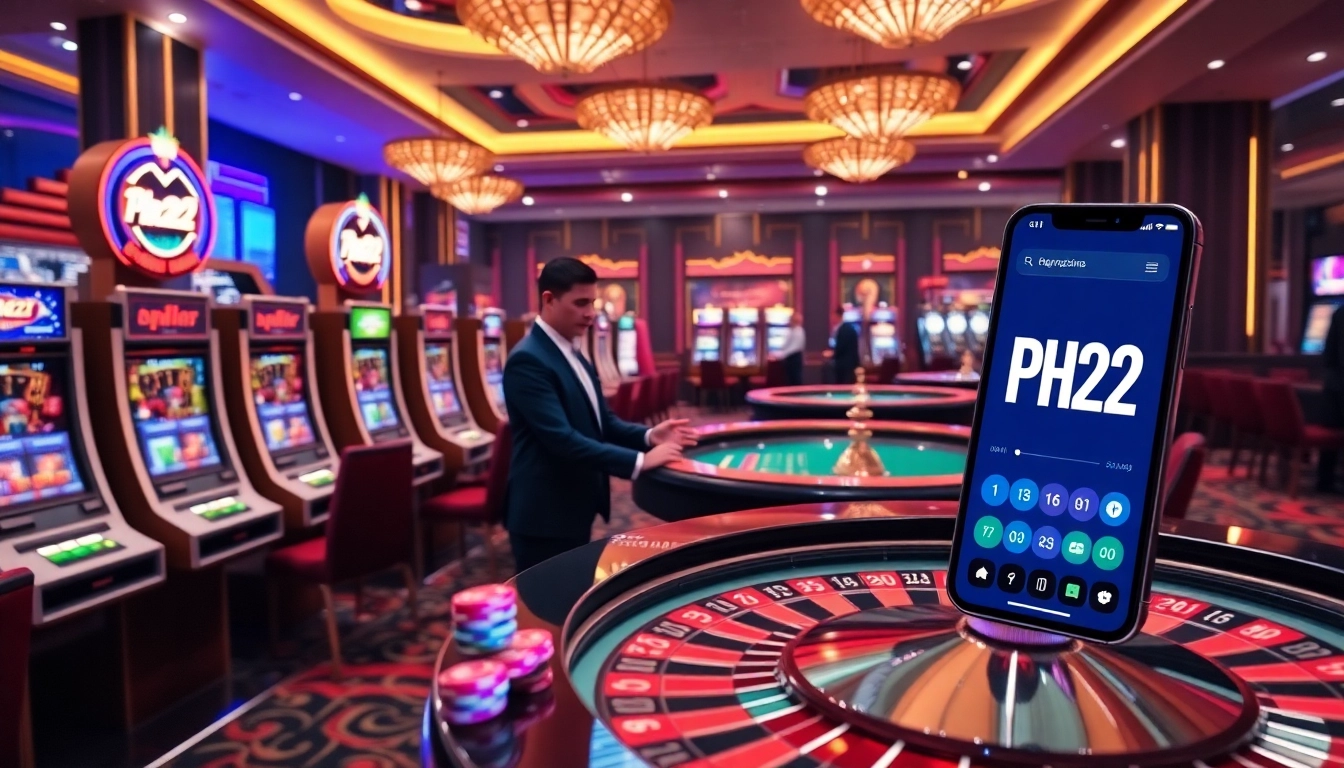 Experience the thrill of online gaming with PH22's captivating casino environment featuring vibrant tables and exciting gameplay.