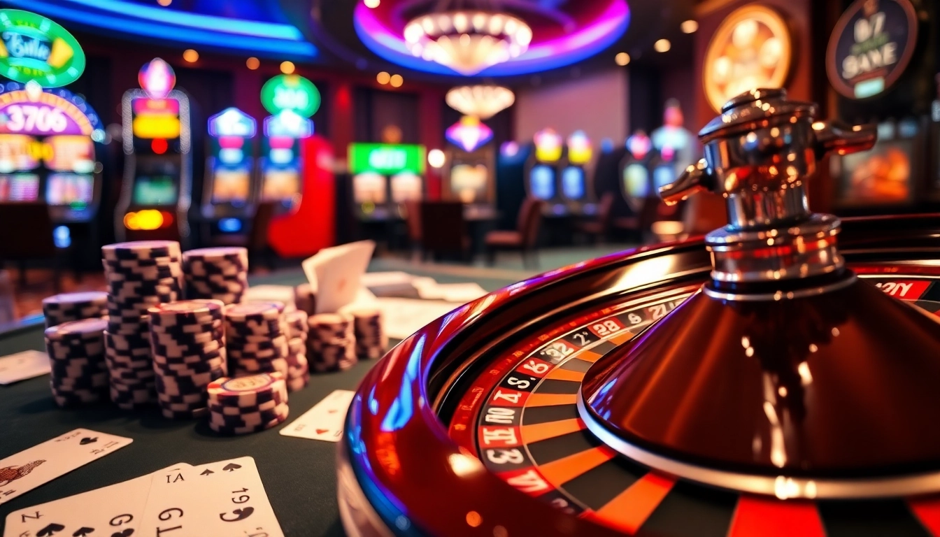 Experience the thrill of gambling at https://88okwin.com/ with an exciting casino scene featuring poker chips and roulette.