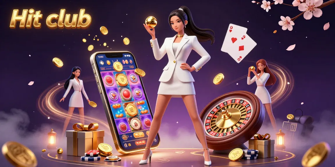 Experience the excitement of Hit club as players engage with vibrant slot games and a golden roulette.