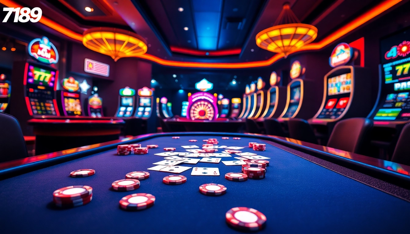Experience thrilling gaming moments at 789WIN with vibrant poker tables and slot machines.