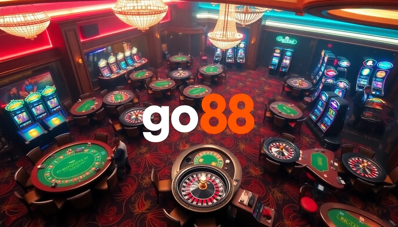Experience the excitement of go88 with players enjoying casino games and vibrant slot machines.
