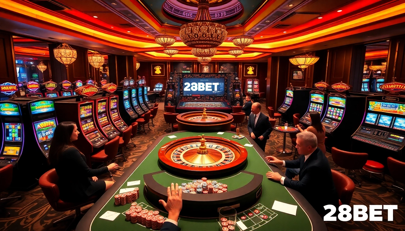 Experience the excitement of 28BET with vibrant slot machines and thrilling poker tables.