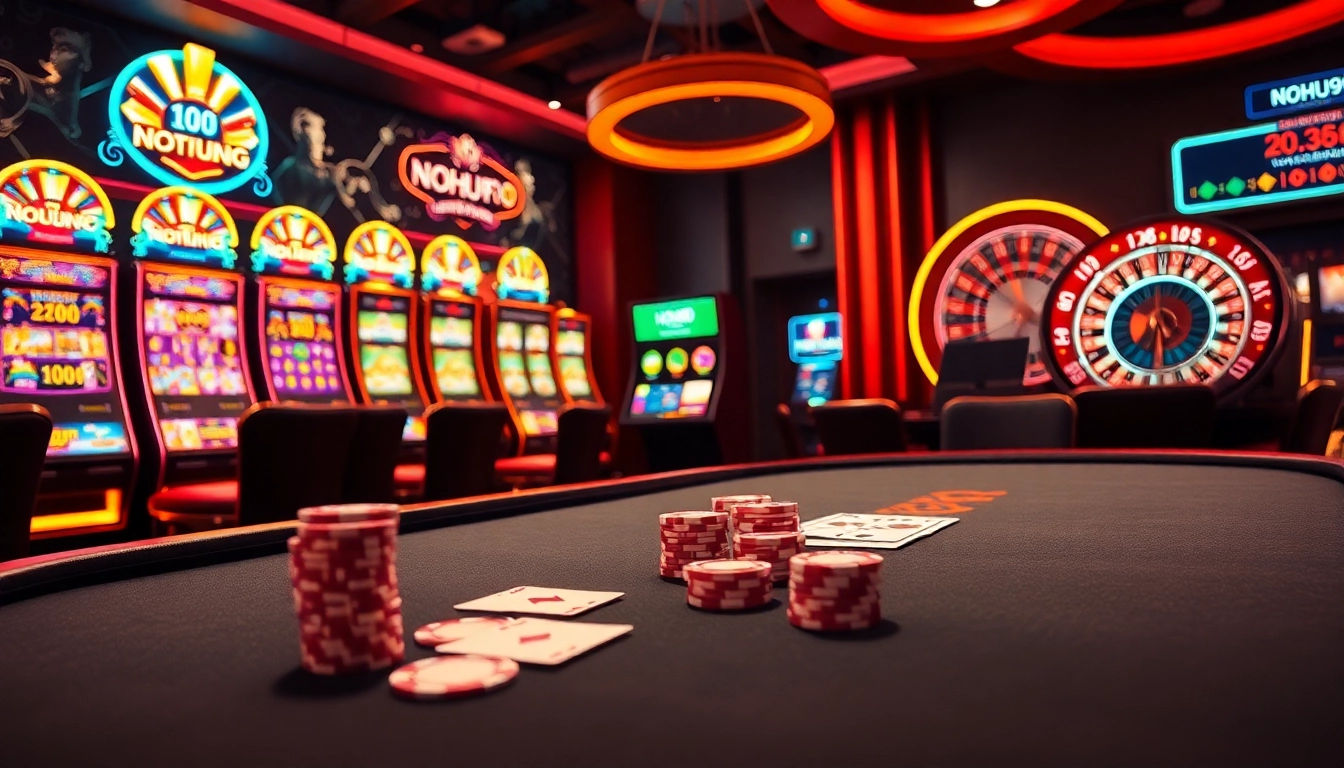 Experience thrilling gameplay with NOHU90's vibrant casino atmosphere featuring poker and slots.