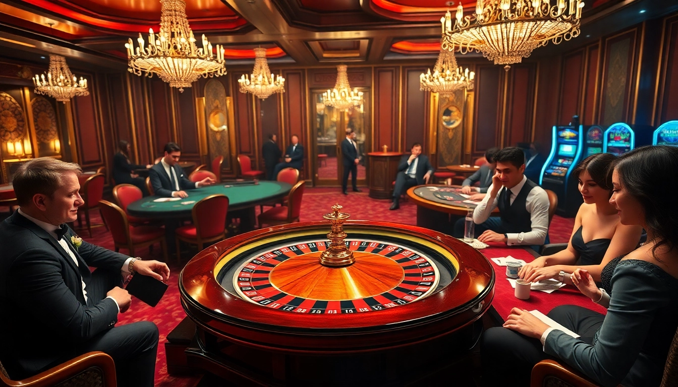BDTK66 players enjoying high-stakes poker and roulette in an elegant casino setting