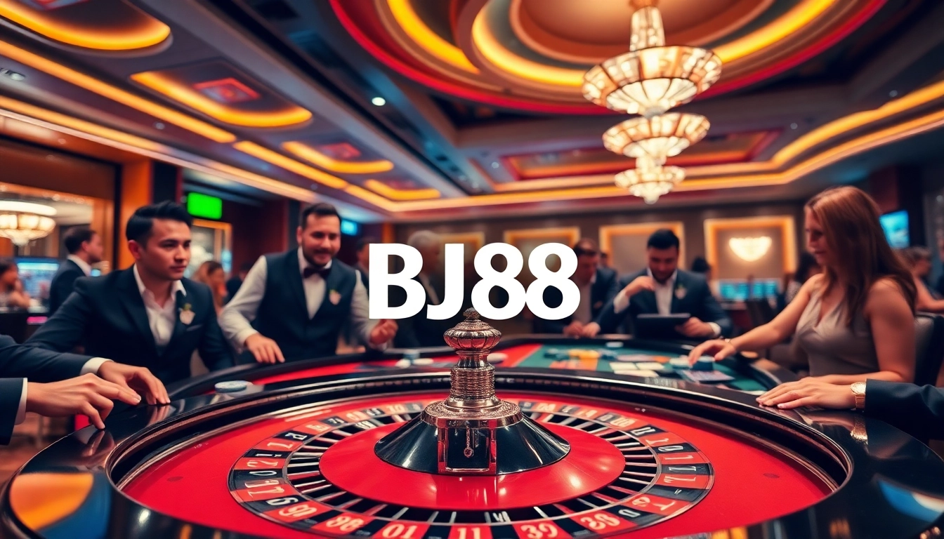 Players enjoy thrilling games at BJ88 casino's luxurious roulette table.