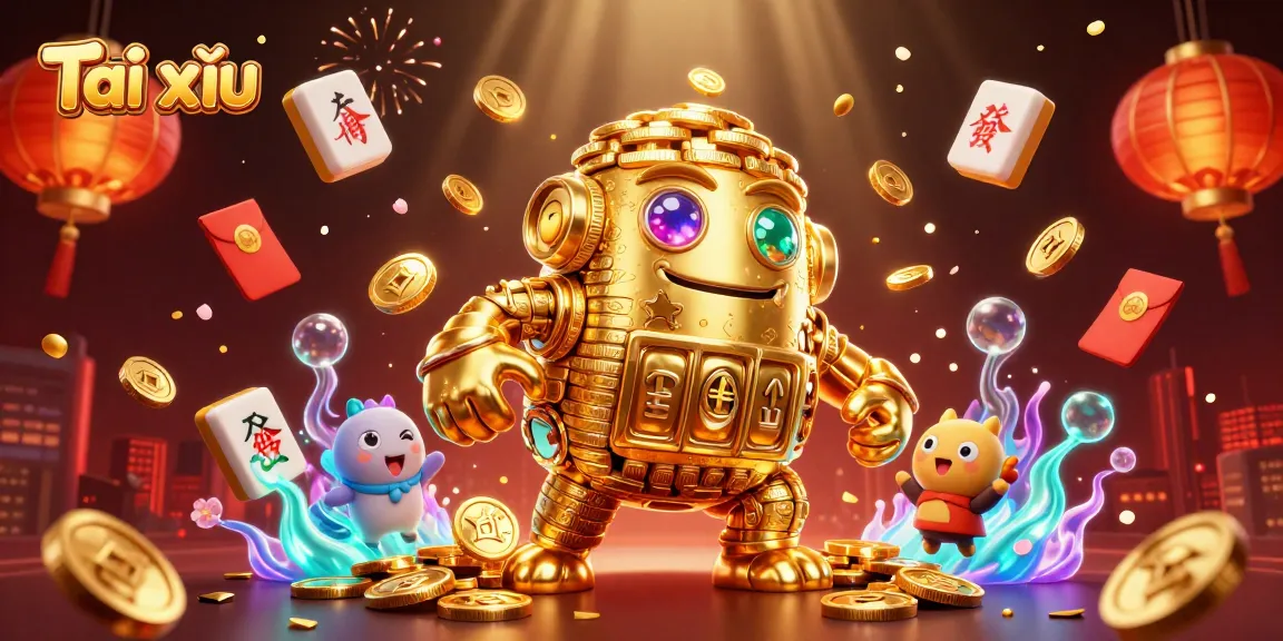 Win at Tài xỉu with this captivating casino illustration featuring a golden golem and lucky symbols.