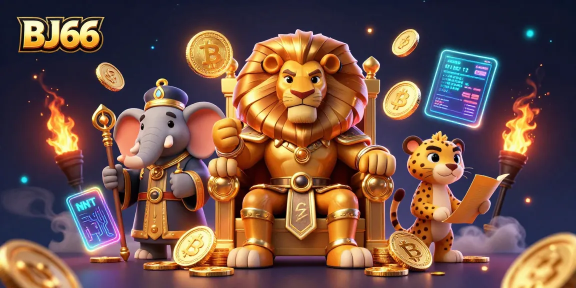 Experience thrilling gaming action with BJ66 featuring a fierce lion king on a throne of gold coins.