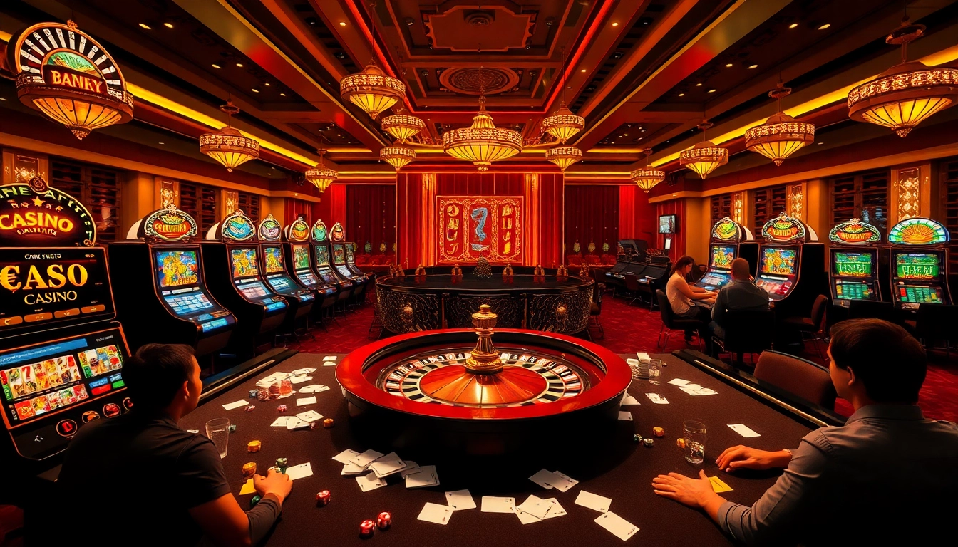 Exciting online gambling at https://win88li.com/ with vibrant slot machines and a roulette wheel.