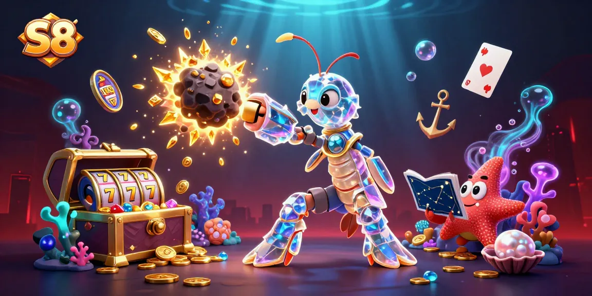 S8 brings excitement as a galactic samurai shrimp bursts through an asteroid showering gems and coins in an underwater casino