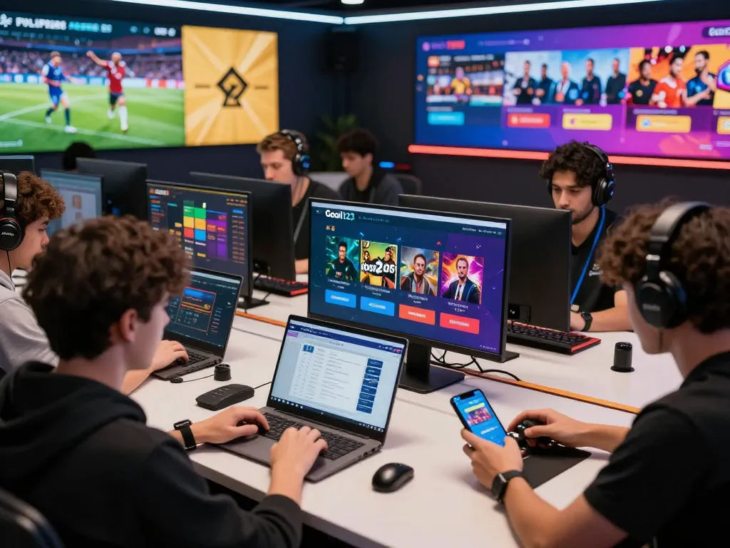 Engaged players using Goal123 for diverse online betting experiences in a modern setting.