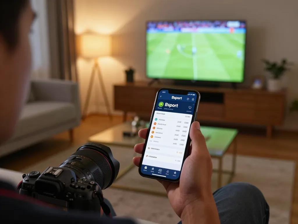Placing bets on Bsport app during an exciting sports game at home