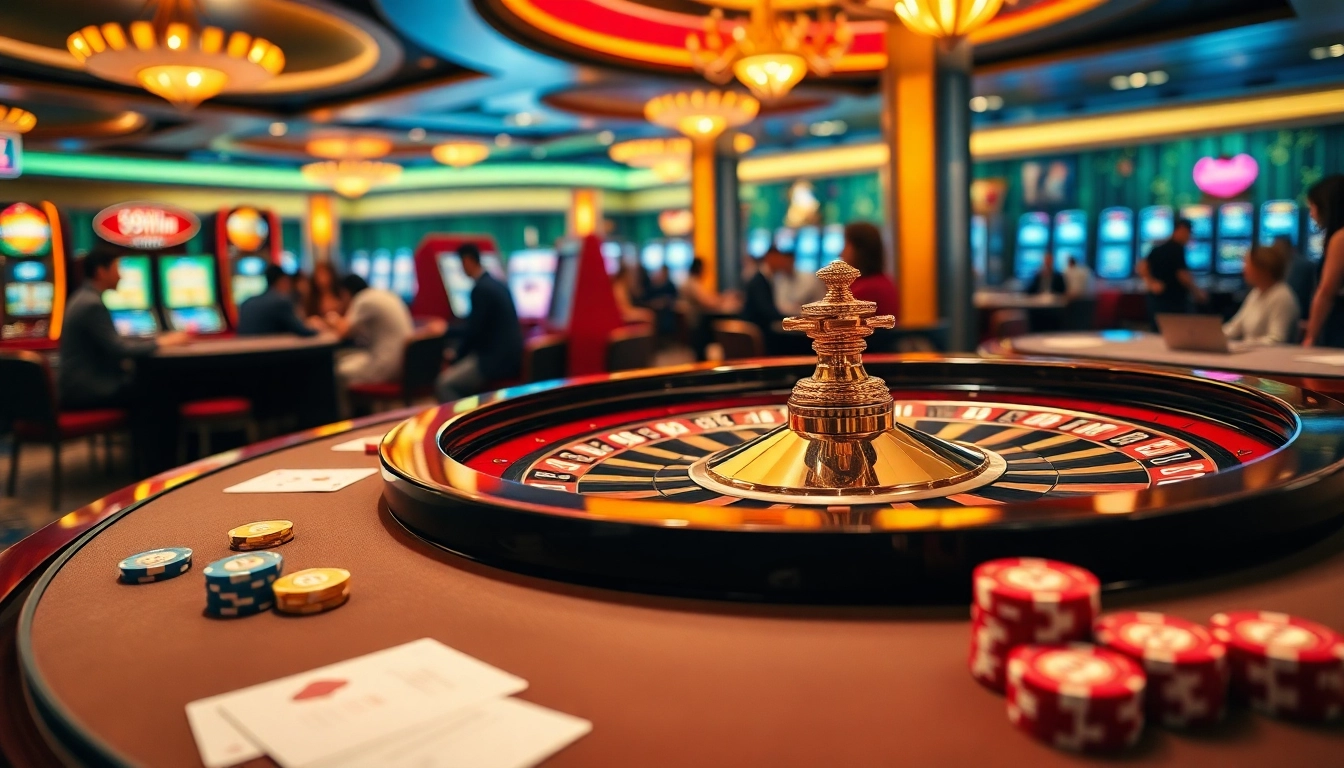 Experience thrilling 98win gaming at a vibrant roulette table with luxury decor.