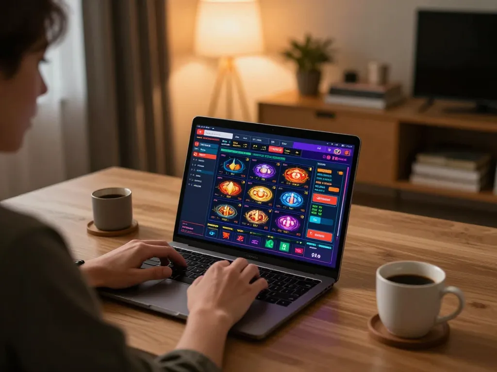 Engaging scene of go8 online gaming at home with a player focused on casino games