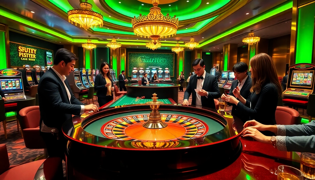 Experience the thrill of roulette at https://mtr888.com/ with vibrant casino action and players engaged in betting.