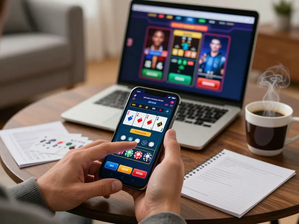 Engaging with the debet mobile casino app for live dealer blackjack gaming on a smartphone.