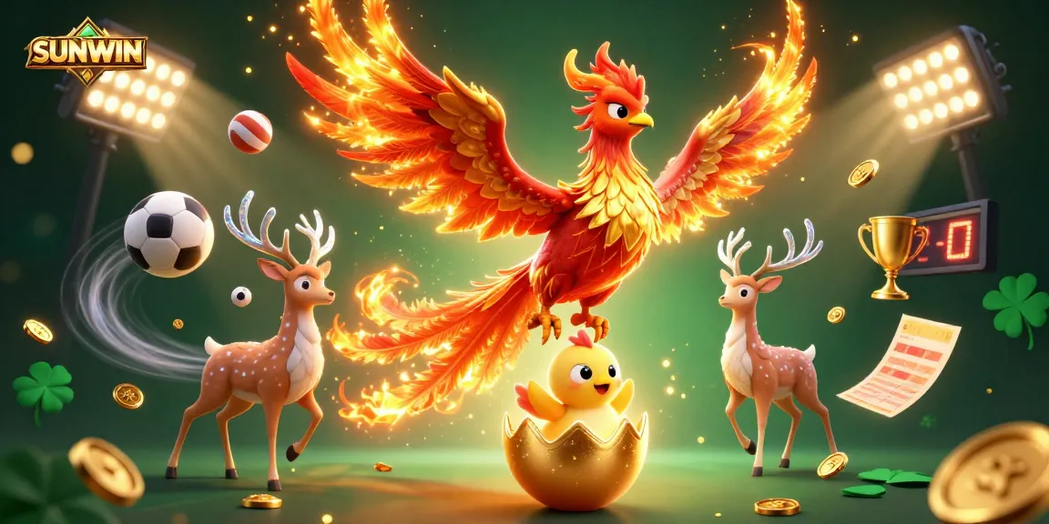 SUNWIN elevates the gaming experience with vibrant 3D casino elements featuring a phoenix and sports action.