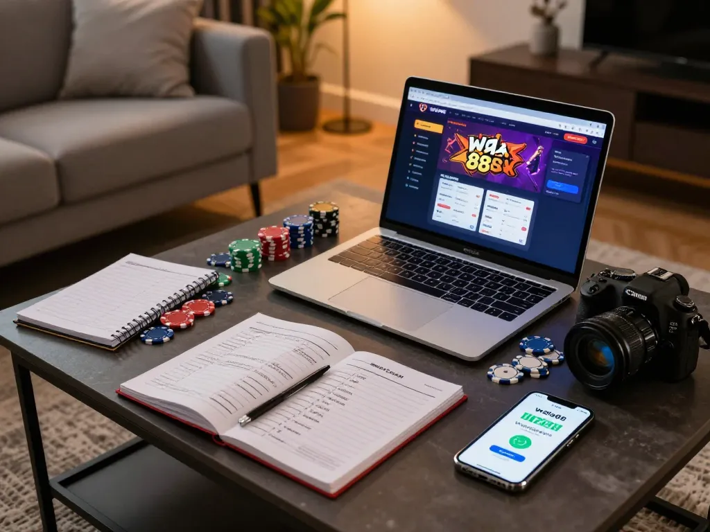 Engaging online gaming moment with wala88 app displayed on laptop, set in a cozy home environment.
