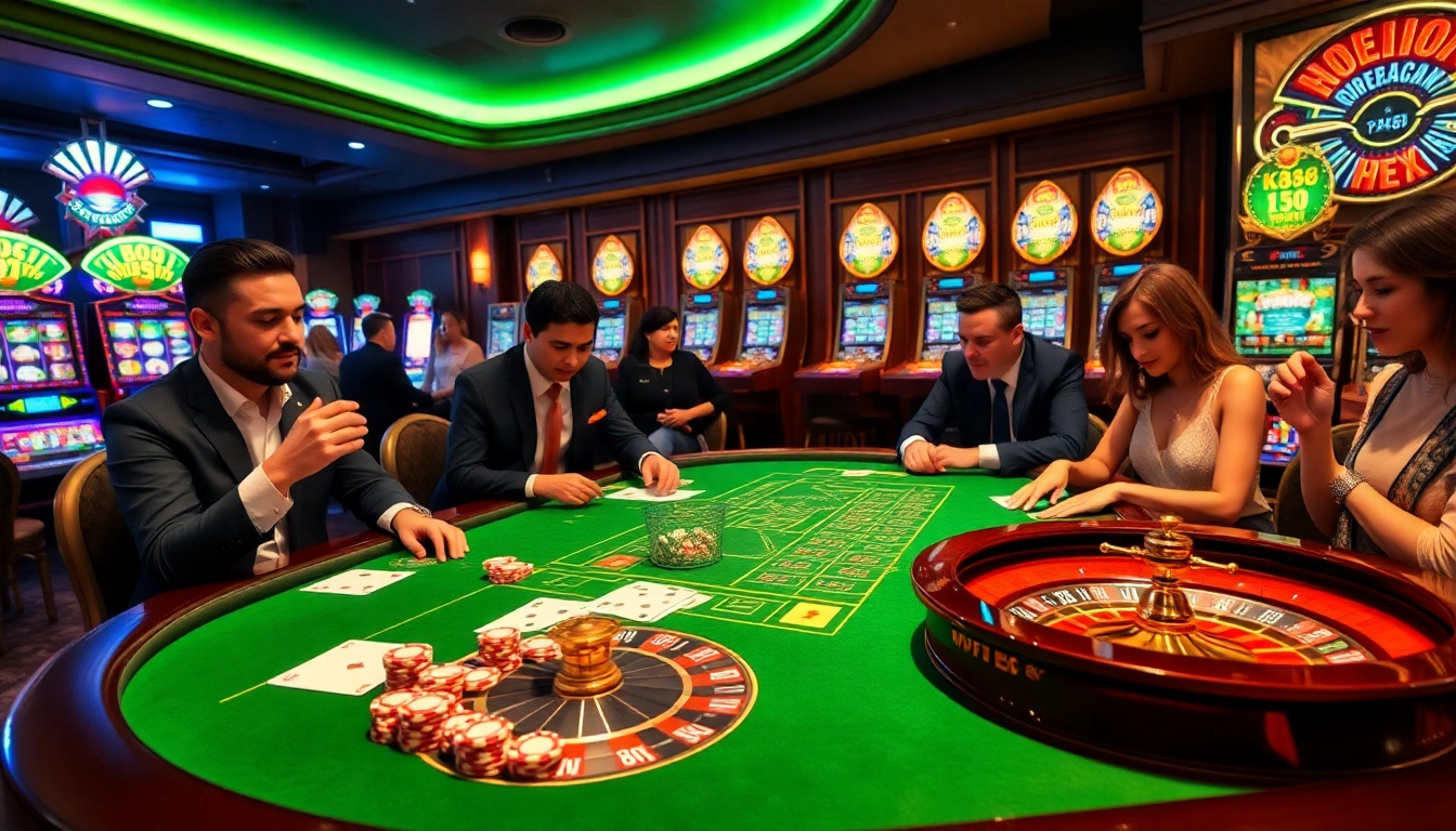 Exciting KP88 gaming scene with vibrant casino table, poker chips, and roulette wheel.