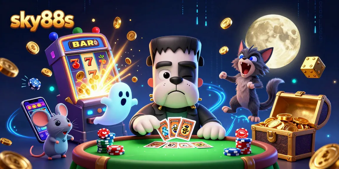 Experience thrilling gameplay at sky88s with a vibrant casino illustration featuring spooky characters and exciting game elements.