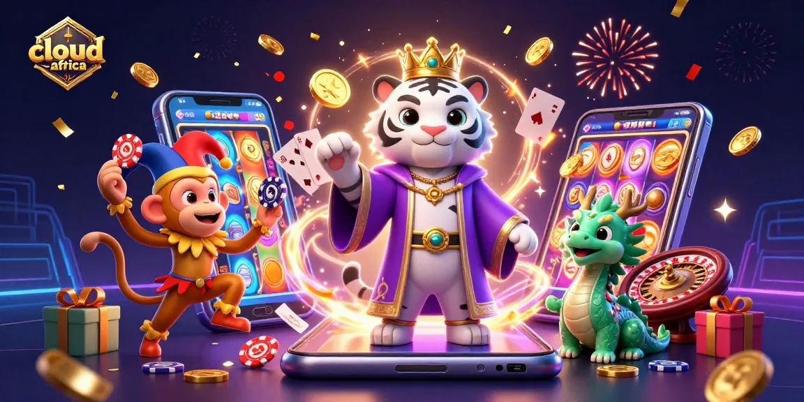 Engage with cloud-africa's vibrant casino world through an exciting 3D illustration of a white tiger and golden monkey.