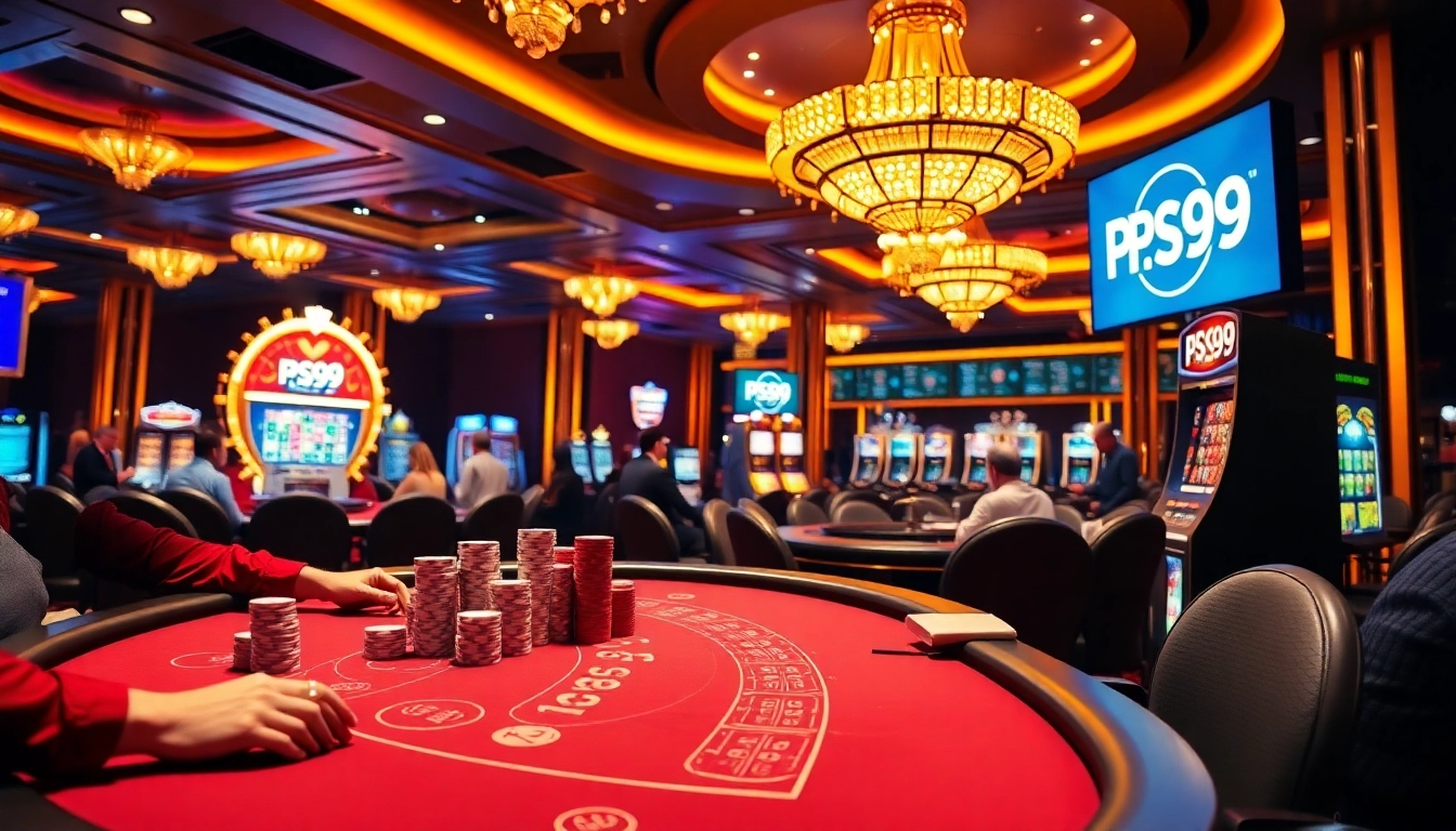 Engage in thrilling gaming action at PS99's luxurious casino tables with poker chips and roulette.