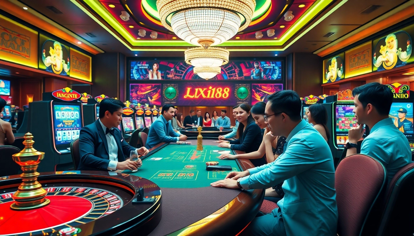 Lixi88 đăng nhập at an exciting casino table with professional dealers and vibrant atmosphere.