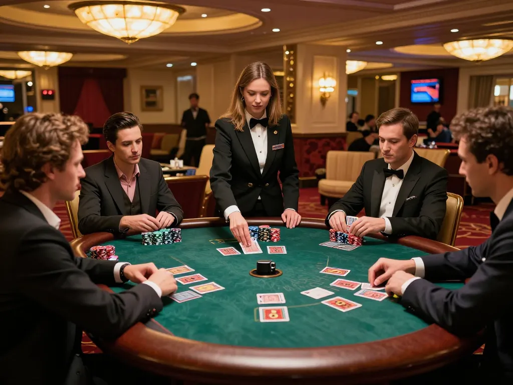 Players enjoying high-stakes blackjack at an elegant casino table, showcasing SC88 gaming excitement.