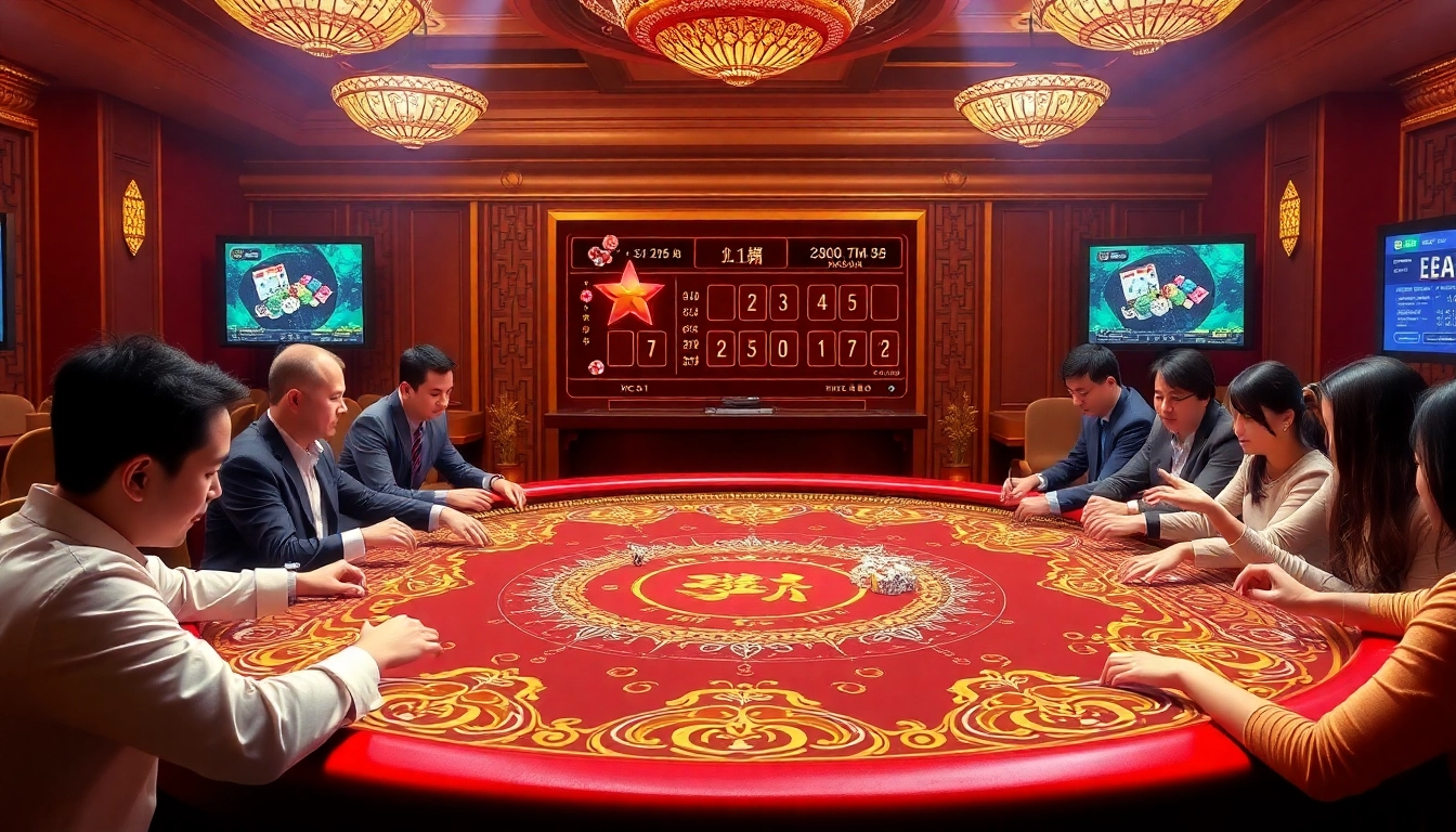 Xóc đĩa online game interface showcasing players in a vibrant casino atmosphere