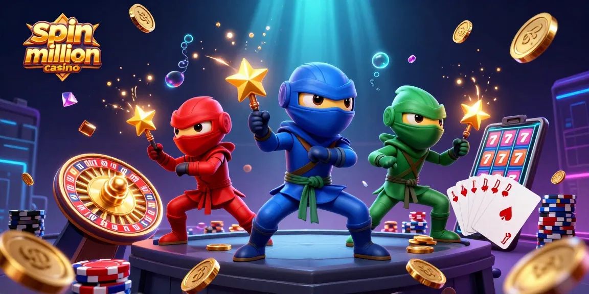Spin Million Casino showcases vibrant 3D chameleons amidst a rich gaming atmosphere of slots and roulette.