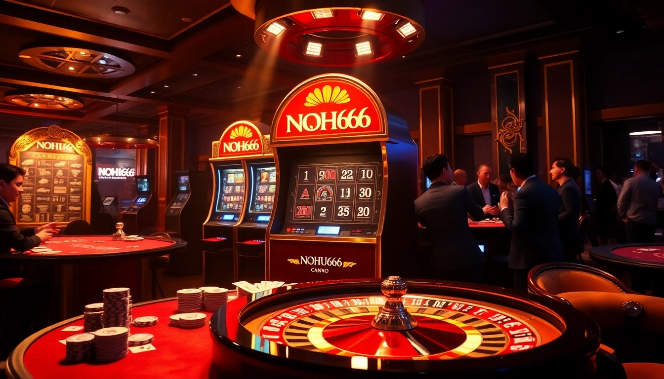 NOHU666 players enjoying a vibrant casino atmosphere with exciting slots and tables.