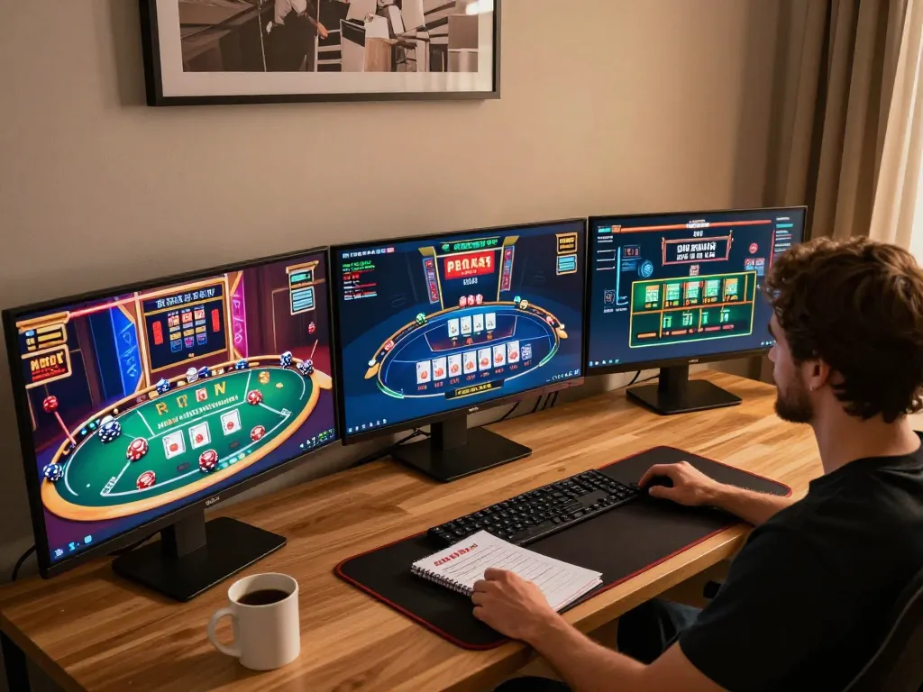 A player engrossed in online gaming at home with ee88go displayed on their screen, showcasing dynamic interactive gameplay.