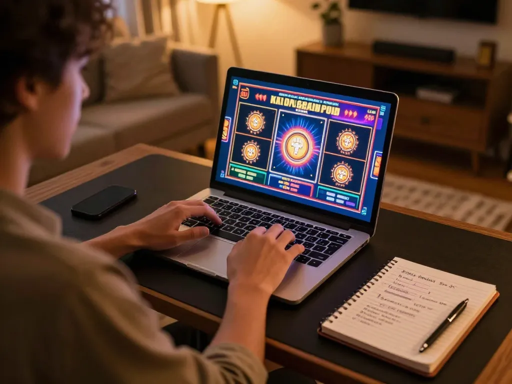 Play slots on TT88 with strategic notes during a cozy home gaming session