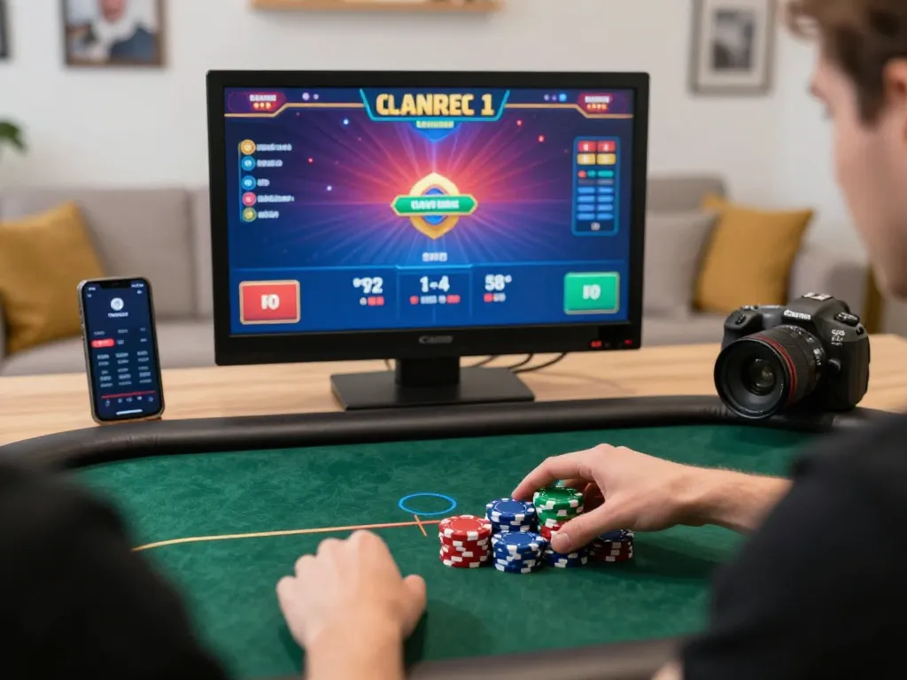 sungaitoto login action as player stacks chips during an online poker game in a cozy home setting