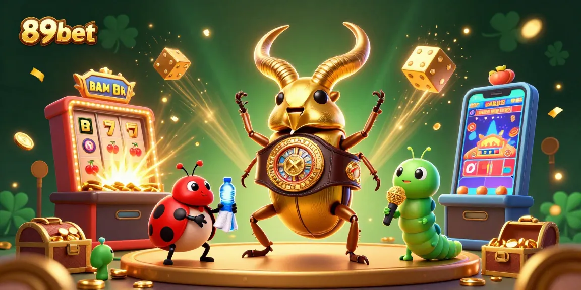 Experience the excitement of 89bet gaming with vibrant 3D casino illustration featuring lucky symbols and characters.