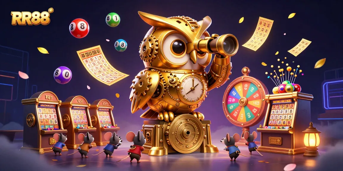 Experience the excitement of RR88 with our vibrant casino scene illustration featuring games, prizes, and lively characters.