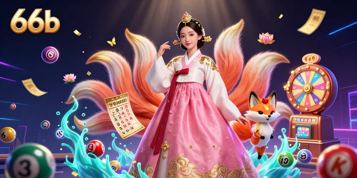 Engage in vibrant activities at 66b's online casino with colorful lottery elements and enchanting characters.