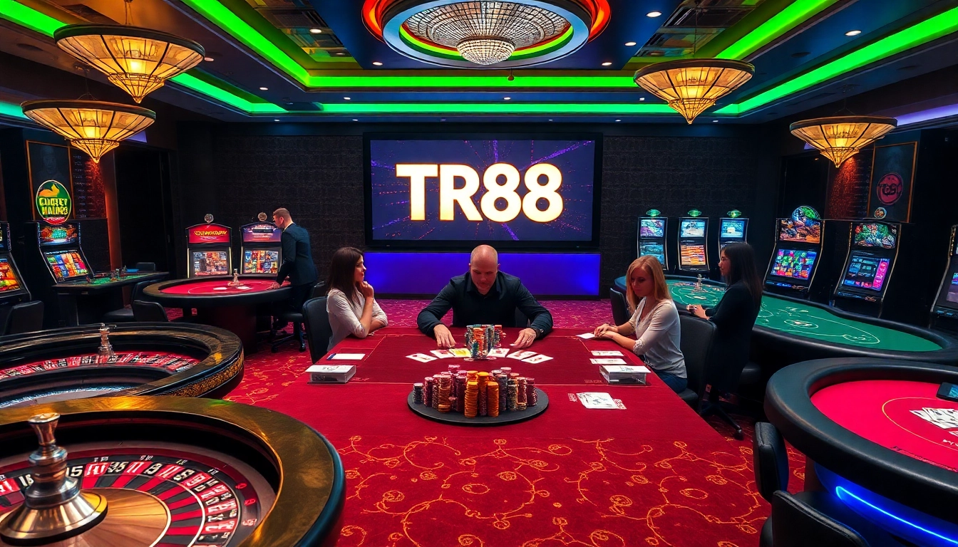 Experience high-stakes gameplay at TR88 casino with vivid tables and engaging players.