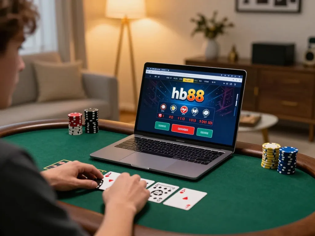 Player enjoying an hb88 live dealer blackjack game in a stylish home setup