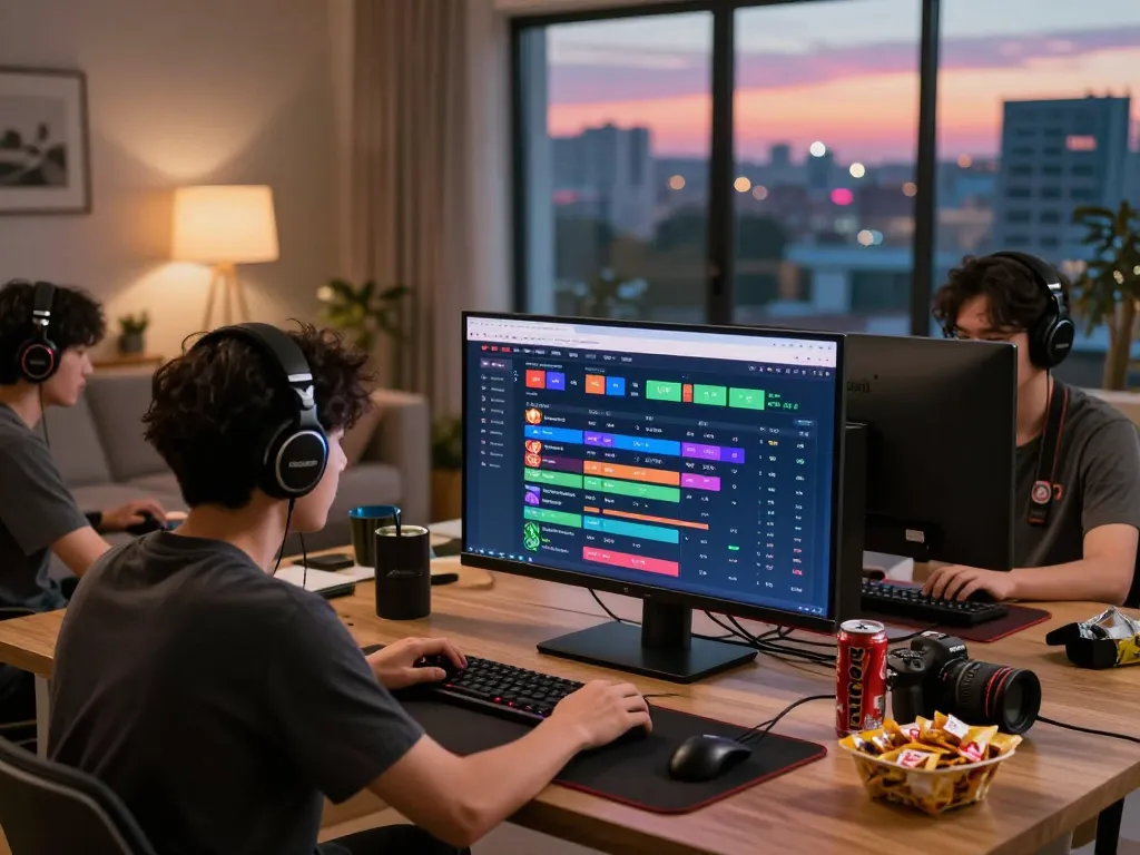 Players experiencing Onbet in a lively online gaming environment with screen displays and cozy setting.