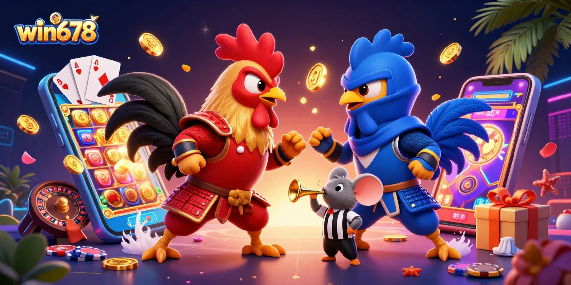 win678 roosters face off with dynamic casino elements, showcasing thrilling online gaming action