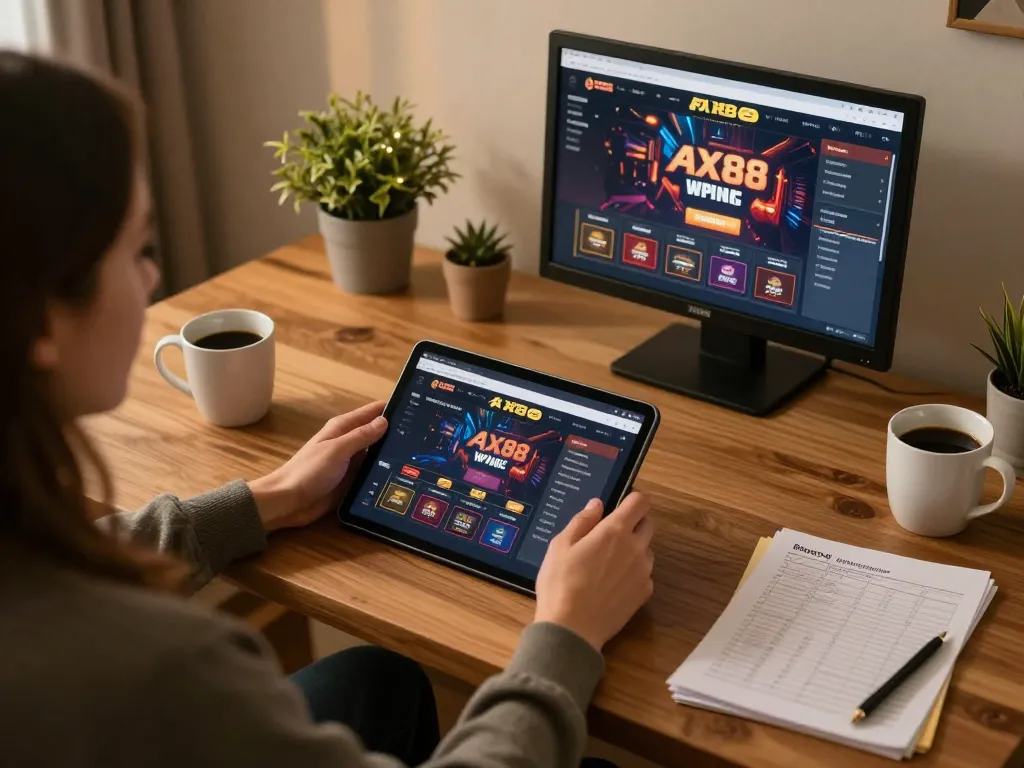 Engaged player reviewing winning strategies at AX88 online casino on tablet