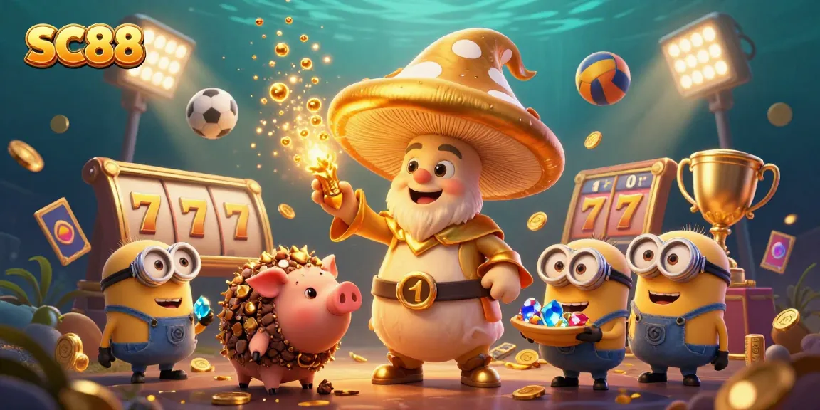 Experience the magic of SC88 with a vibrant 3D casino scene featuring dynamic gaming elements.