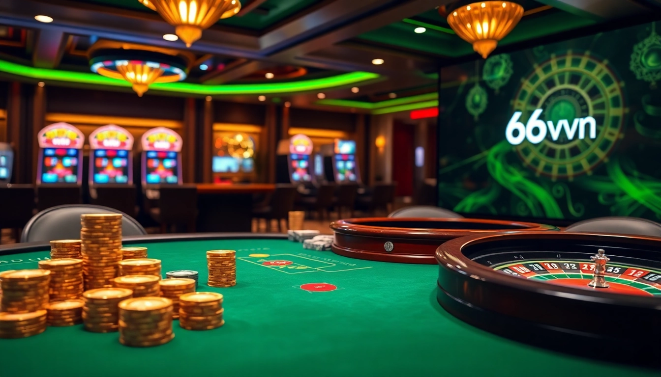 Experience the excitement of 69vn casino with vibrant poker chips and roulette.