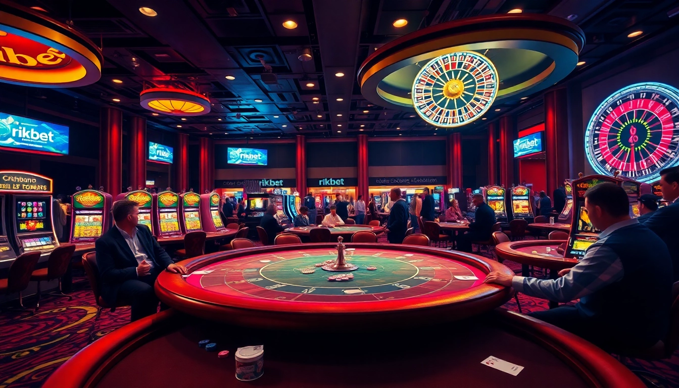 Experience the thrill of rikbet on a bustling casino floor filled with poker games and slot machines.
